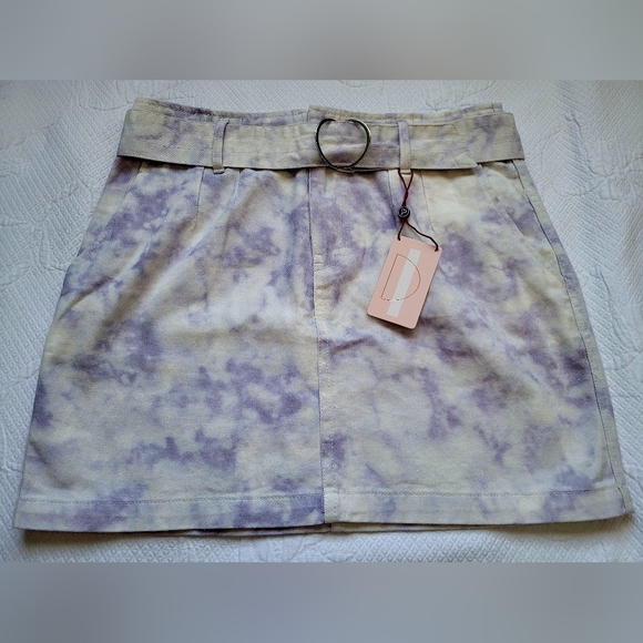NWT Denim Blvd Women's 100% Cotton Skirt Belted Tie-Dye Off-White/Purple Large - Picture 11 of 14